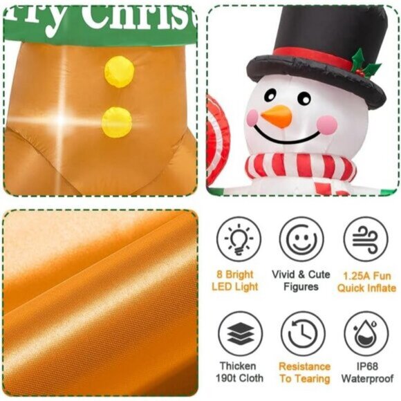 🆕8FT Christmas Inflatable Gingerbread Man Snowman Candy LED Outdoor Decoration - Picture 5 of 8